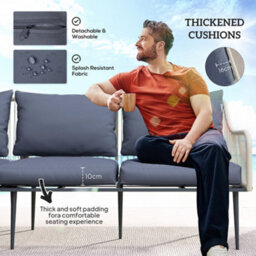 Outsunny 6 Piece Garden Furniture Set Garden Sofa With Cushions, Light Grey - thumbnail 4