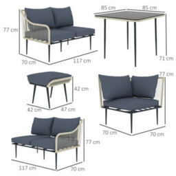 Outsunny 6 Piece Garden Furniture Set Garden Sofa With Cushions, Light Grey - thumbnail 3