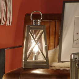 Pacific Lifestyle Grey Wood And Chrome Lantern Table Lamp