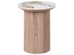 Wyld and Coco Novaliving Ribbed Leg Side Table - White Marble Ceramic Top, Brown Mdf Base, 45Cm Diameter - thumbnail 1