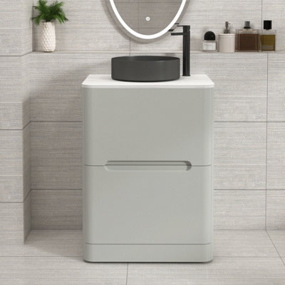 Royal Bathrooms Venice 600mm Dove Grey Freestanding Bathroom Countertop Vanity Unit 2 Drawer With Art Round Basin - image 1