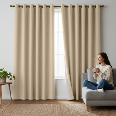Moonlight Bedding Blackout Polyester Curtain Thermal Natural Cream Curtains With Eyelet Header (Pair) 90X108Inch (228X274Cm) - image 1