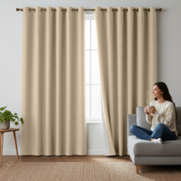 Moonlight Bedding Blackout Polyester Curtain Thermal Natural Cream Curtains With Eyelet Header (Pair) 90X108Inch (228X274Cm) - thumbnail 1