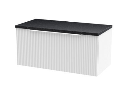 Hudson Reed Fluted Wall Hung 1-Drawer Vanity Unit & Black Laminate Worktop, Counter Top Vanity Unit In Satin White, 800mm - image 1