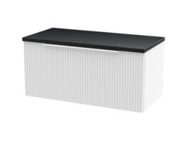 Hudson Reed Fluted Wall Hung 1-Drawer Vanity Unit & Black Laminate Worktop, Counter Top Vanity Unit In Satin White, 800mm