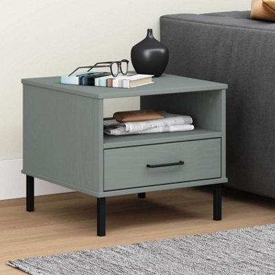 Berkfield Bedside Table With Metal Legs Grey Solid Wood Pine Oslo - image 1