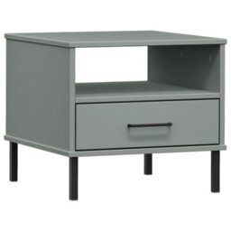 Berkfield Bedside Table With Metal Legs Grey Solid Wood Pine Oslo - thumbnail 2