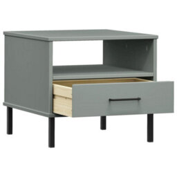 Berkfield Bedside Table With Metal Legs Grey Solid Wood Pine Oslo - thumbnail 5