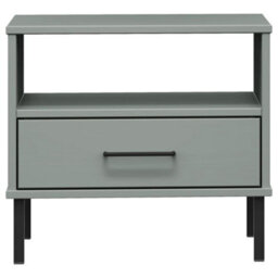 Berkfield Bedside Table With Metal Legs Grey Solid Wood Pine Oslo - thumbnail 4