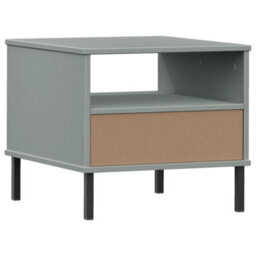 Berkfield Bedside Table With Metal Legs Grey Solid Wood Pine Oslo - thumbnail 7
