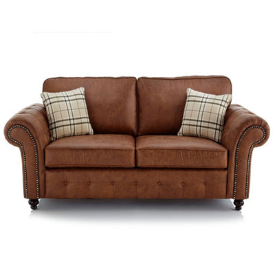 Furnishings For Less UK Oakland 2 Seater Large Chesterfield Style Leatherair Tan