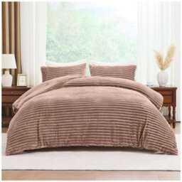 Home Luxe Interiors Plush Faux Fur Chunky Ribbed Mink Bedding Duvet Cover Set - thumbnail 1