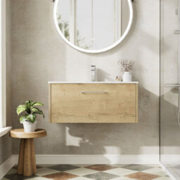 Hudson Reed Juno Wall Hung Single Soft Close Drawer Vanity Unit With Minimalist Basin In Autumn Oak Finish, 800mm - thumbnail 5