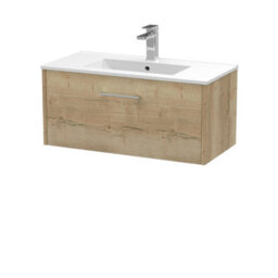 Hudson Reed Juno Wall Hung Single Soft Close Drawer Vanity Unit With Minimalist Basin In Autumn Oak Finish, 800mm - thumbnail 1