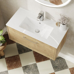 Hudson Reed Juno Wall Hung Single Soft Close Drawer Vanity Unit With Minimalist Basin In Autumn Oak Finish, 800mm - thumbnail 3