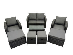 Fimous Outdoor Love Sofa Reclining Chair Coffee Table Set Garden Rattan Furniture Set 8 Seater With 4 Stools Dark Grey - thumbnail 2