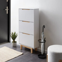 Wyld and Coco Novahome White Mdf Three-Compartment Wall-Mounted Shoe Storage Cabinet, W60 X D24 X H128Cm - thumbnail 2