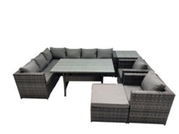 Fimous Outdoor Pe Rattan Sofa Set With Dining Table Patio Garden Furniture Sets With Big Stool Side Table Dark Grey Mixed - thumbnail 1