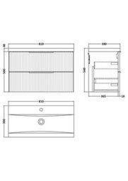 Hudson Reed Fluted Wall Hung 2-Drawer Vanity And Mid-Edge Basin, Contemporary Sink Vanity Unit, Satin Green, 800mm - thumbnail 6