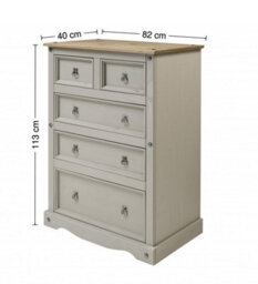 Mercers Furniture Corona Grey Wax Compact 2+3 Chest Of 5 Drawers Solid Pine With Mexican Styling - thumbnail 5