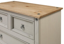 Mercers Furniture Corona Grey Wax Compact 2+3 Chest Of 5 Drawers Solid Pine With Mexican Styling - thumbnail 4