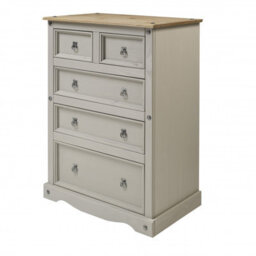 Mercers Furniture Corona Grey Wax Compact 2+3 Chest Of 5 Drawers Solid Pine With Mexican Styling