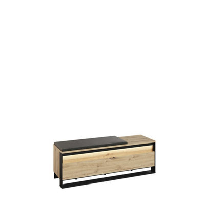 Arte Quant 04 Hallway Bench In Oak Artisan & Black - 1350mm X 490mm X 400mm - Modern Elegance With Led Accent - image 1