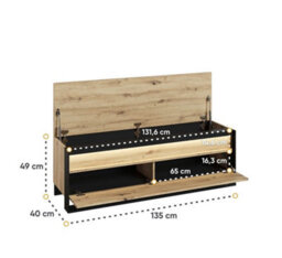 Arte Quant 04 Hallway Bench In Oak Artisan & Black - 1350mm X 490mm X 400mm - Modern Elegance With Led Accent - thumbnail 4
