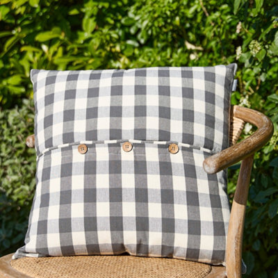 Dibor Grey Gingham Buttoned Summer Outdoor Garden Chair Bench Cushion - image 1