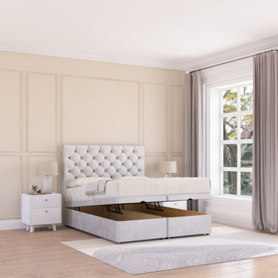 Sloomy Mayfair End Lift Ottoman Bed 4Ft With Sprung Memory Mattress - Silver Plush & Headboard- Small Double - image 1