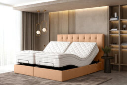 Flex Lift Electric Adjustable Bed Set With Mattress And Headboard, Brown