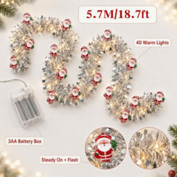Amorly 9.8 Feet 30Led Christmas Tinsel Garland Christmas Garland Tree Decorations, 2 Modes Fairy Lights For Christmas Holiday Decor - thumbnail 3
