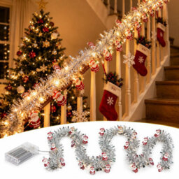 Amorly 9.8 Feet 30Led Christmas Tinsel Garland Christmas Garland Tree Decorations, 2 Modes Fairy Lights For Christmas Holiday Decor - thumbnail 5