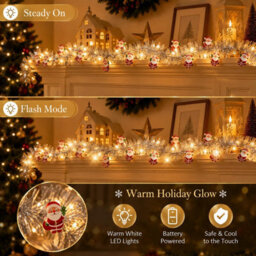 Amorly 9.8 Feet 30Led Christmas Tinsel Garland Christmas Garland Tree Decorations, 2 Modes Fairy Lights For Christmas Holiday Decor - thumbnail 7