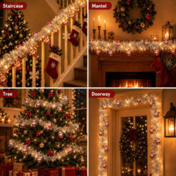 Amorly 9.8 Feet 30Led Christmas Tinsel Garland Christmas Garland Tree Decorations, 2 Modes Fairy Lights For Christmas Holiday Decor - thumbnail 8