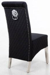 Modernique A Pair Black Velet High Tuffted Lion Knocker Back Dining Chairs With Solid Chrome Legs - thumbnail 4