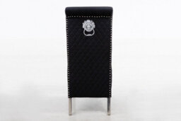 Modernique A Pair Black Velet High Tuffted Lion Knocker Back Dining Chairs With Solid Chrome Legs - thumbnail 3