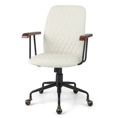 Costway Velvet Leisure Chair Adjustable Swivel Home Office Chair Rolling Computer Chair Beige - image 1