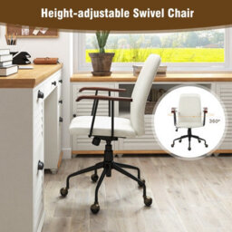 Costway Velvet Leisure Chair Adjustable Swivel Home Office Chair Rolling Computer Chair Beige - thumbnail 5
