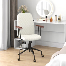 Costway Velvet Leisure Chair Adjustable Swivel Home Office Chair Rolling Computer Chair Beige - thumbnail 4