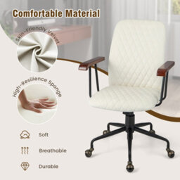 Costway Velvet Leisure Chair Adjustable Swivel Home Office Chair Rolling Computer Chair Beige - thumbnail 6