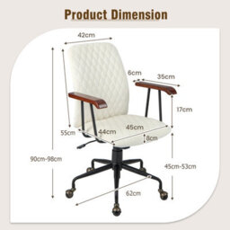 Costway Velvet Leisure Chair Adjustable Swivel Home Office Chair Rolling Computer Chair Beige - thumbnail 2