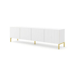 Arte Chic White Wave Tv Cabinet With Gold Legs (W)200Cm (H)56Cm (D)42Cm - Sleek & Handle-Free