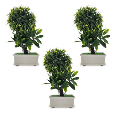 Pack 2 Artificial Bonsai Tree Small Pot Plants Brown Flowers Japanese Pine Bonsai Plant For Home Decoration - image 1