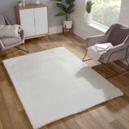 Luxe Faux Fur Ivory Plain Shaggy Stain Resistant Easy To Clean Rug For Bedroom Living & Dining Room-60Cm X 100Cm - thumbnail 1