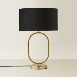 Valuelights Antonia Black Velvet Drum Lamp Shade Brushed Gold Oval Table Lamp With Led Bulb - thumbnail 4