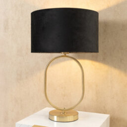Valuelights Antonia Black Velvet Drum Lamp Shade Brushed Gold Oval Table Lamp With Led Bulb