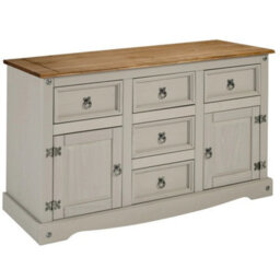 Large Grey Wash Pine Sideboard 2 Doors 5 Drawers Mexican Country Dresser - thumbnail 3