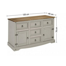 Large Grey Wash Pine Sideboard 2 Doors 5 Drawers Mexican Country Dresser - thumbnail 2