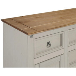 Large Grey Wash Pine Sideboard 2 Doors 5 Drawers Mexican Country Dresser - thumbnail 5